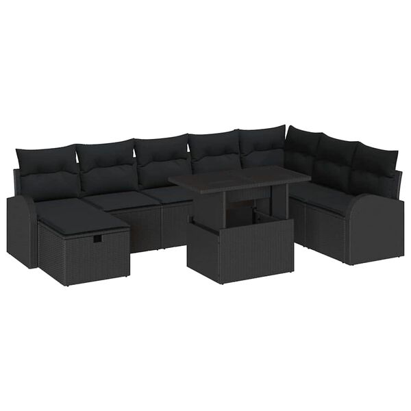 vidaXL Ensemble de canap&eacute; de jardin avec coussin 9 pcs Noir Poly rotin
