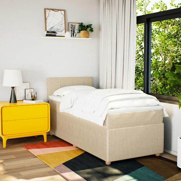 vidaXL Sommier &agrave; lattes de lit avec matelas Cr&egrave;me 90x200 cm Tissu