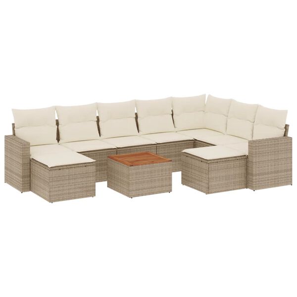 vidaXL Salon de jardin avec coussins 10 pcs beige r&eacute;sine tress&eacute;e