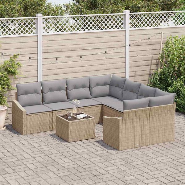 vidaXL Ensemble de canapé de jardin 9 pcs Beige et Gris clair