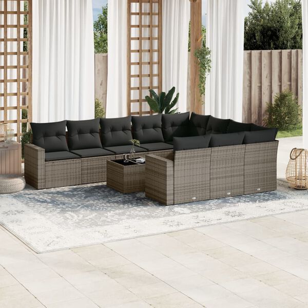 vidaXL Salon de jardin 11 pcs avec coussins gris r&eacute;sine tress&eacute;e