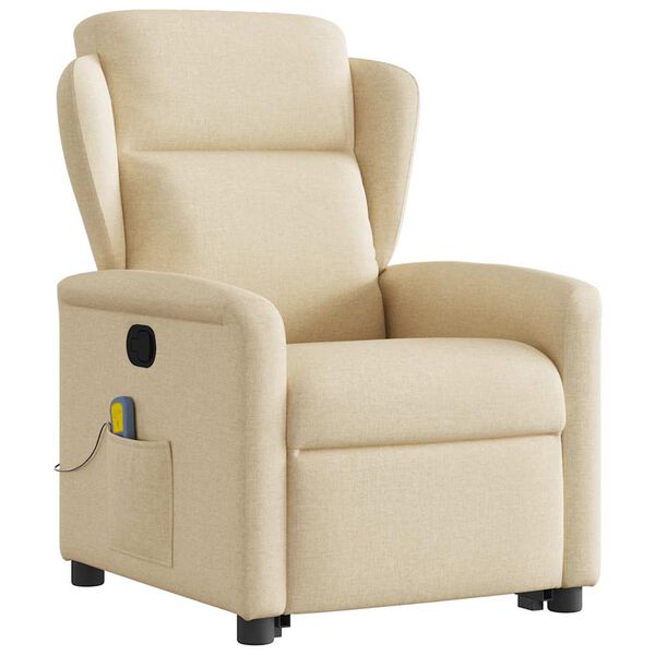 vidaXL Fauteuil inclinable de massage Cr&egrave;me Tissu