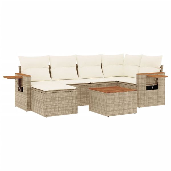 vidaXL Salon de jardin avec coussins 7 pcs beige r&eacute;sine tress&eacute;e