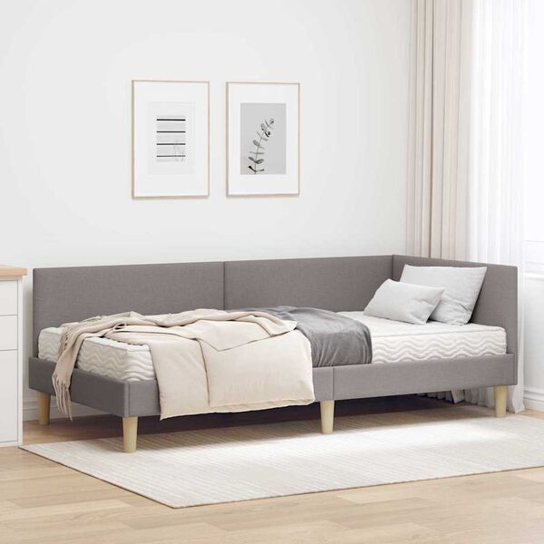 vidaXL Cadre de lit d'angle avec matelas Autre 2 pcs Taupe tissu