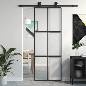 vidaXL Porte coulissante noir 76x205 cm verre tremp&eacute; aluminium