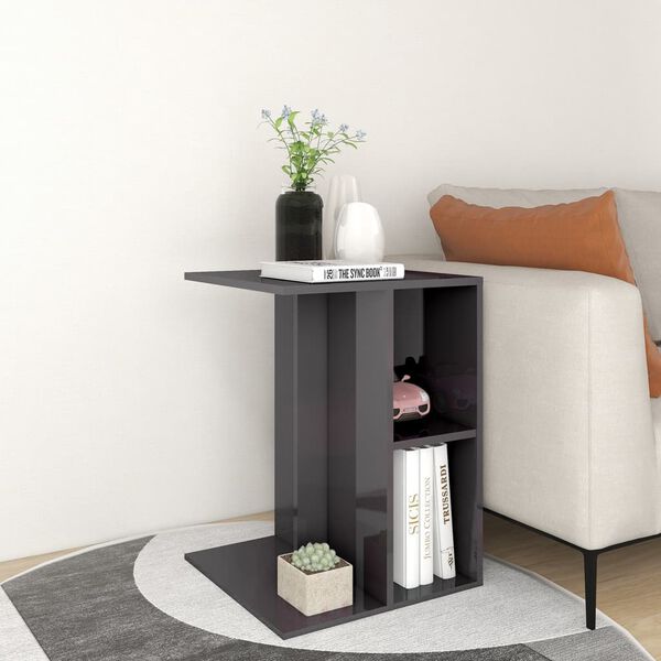 vidaXL Table d'appoint gris brillant 60x40x45 cm bois d'ing&eacute;nierie