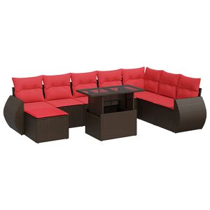vidaXL Salon de jardin et coussins 9 pcs marron r&eacute;sine tress&eacute;e acacia