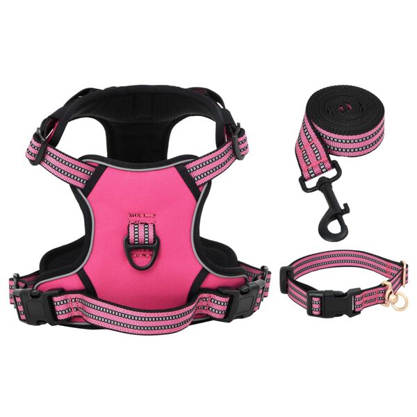vidaXL Harnais pour chien avec laisse et collier r&eacute;glables rose M