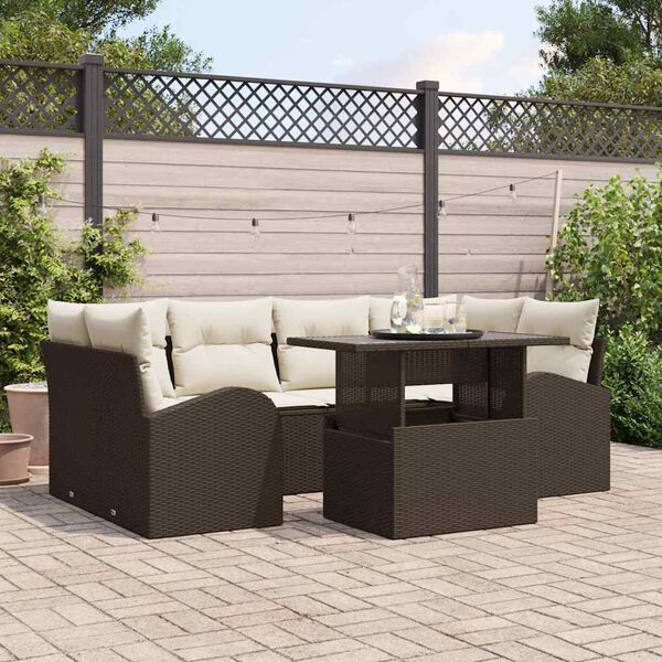 vidaXL Ensemble de canap&eacute; de jardin 7 pcs Marron Poly rotin