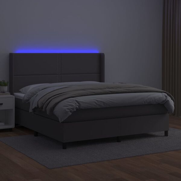 vidaXL Sommier &agrave; lattes de lit matelas LED Gris 180x200 cm Similicuir