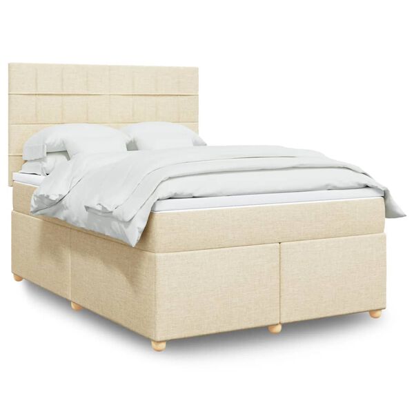 vidaXL Sommier &agrave; lattes de lit avec matelas Cr&egrave;me 160x200 cm Tissu