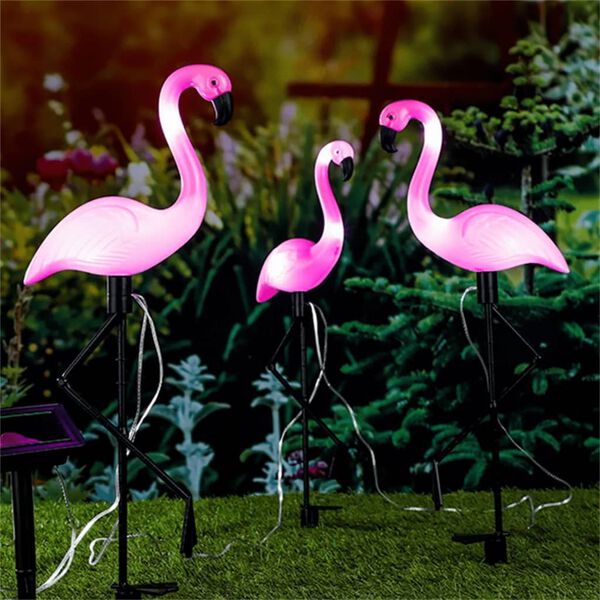 Flamant Rose Solaire LED - Décoration De Jardin 55,5 Cm, 3 Lumières Blanches, étanche, Autonomie Solaire