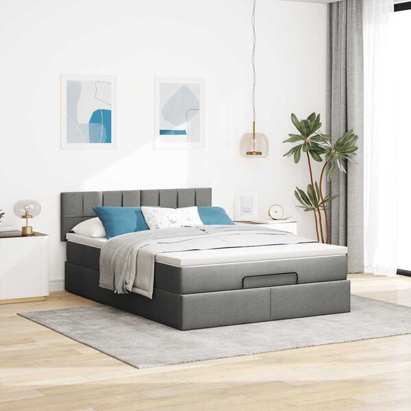 vidaXL Lit ottoman avec matelas gris fonc&eacute; 140x200 cm tissu