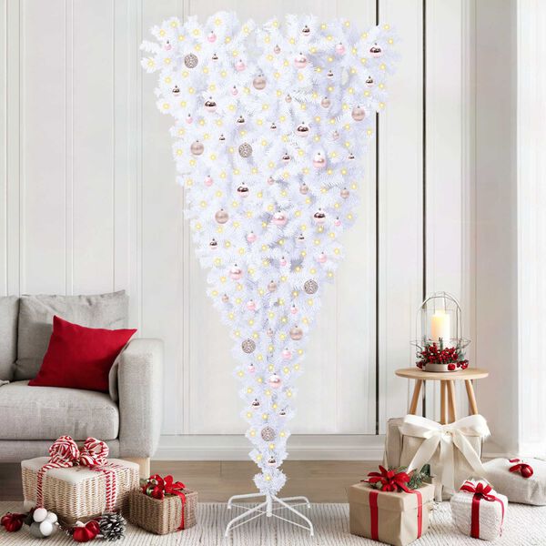 vidaXL Sapin de No&euml;l artificiel avec 300 LED Blanc 210 cm PVC et Acier