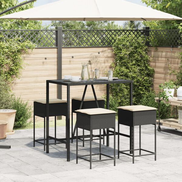 vidaXL Ensemble de bar de jardin 5 pcs avec coussins noir poly rotin