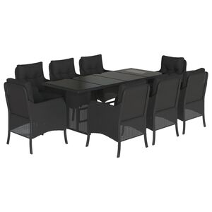 vidaXL Ensemble &agrave; manger de jardin 9pcs coussins noir r&eacute;sine tress&eacute;e