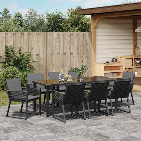 vidaXL Ensemble de salle &agrave; manger pour jardin 9 pcs Noir