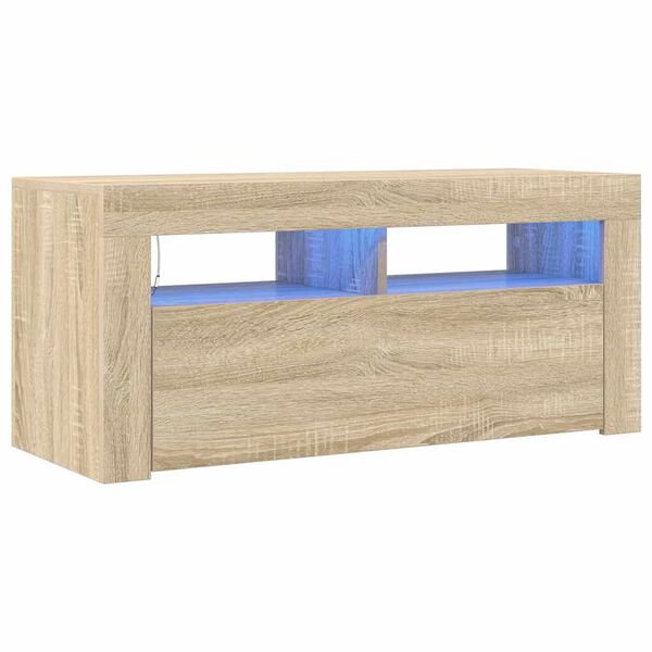 vidaXL Meuble TV avec lumières LED chêne sonoma 90x35x40 cm