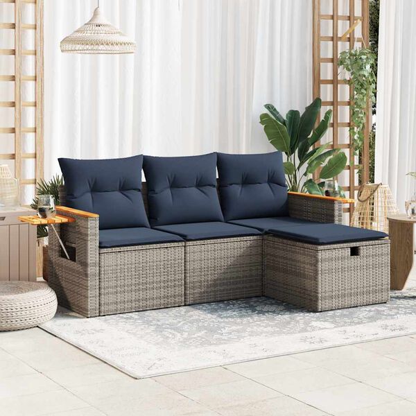 vidaXL Salon de jardin 4 pcs avec coussins gris résine tressée