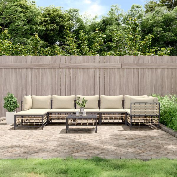 vidaXL Salon de jardin 8 pcs avec coussins anthracite résine tressée