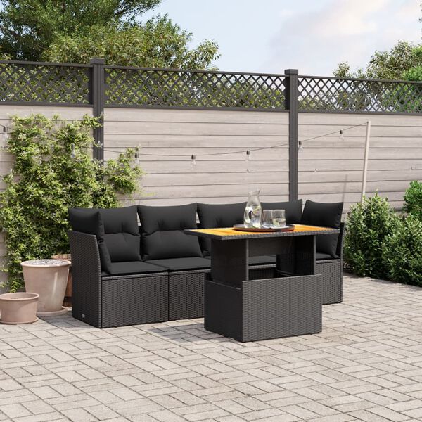 vidaXL Salon de jardin 5 pcs avec coussins noir r&eacute;sine tress&eacute;e
