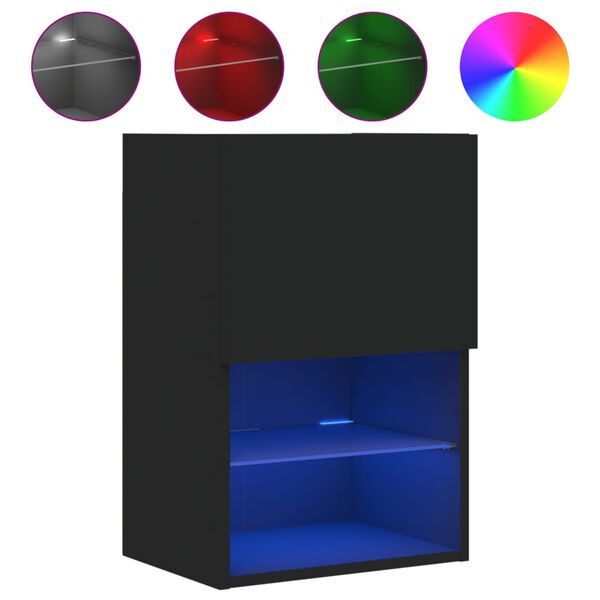 vidaXL Meuble TV avec lumi&egrave;res LED noir 40,5x30x60 cm