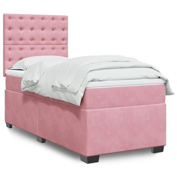 vidaXL Sommier &agrave; lattes de lit avec matelas Rose 90x190 cm Velours