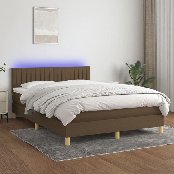 vidaXL Sommier &agrave; lattes de lit matelas et LED Marron fonc&eacute; 140x190 cm