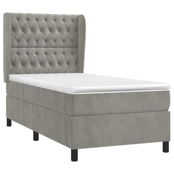 vidaXL Sommier &agrave; lattes de lit et matelas Gris clair 90x200 cm Velours