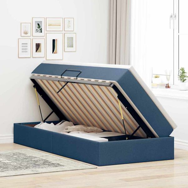 vidaXL Lit avec rangement et matelas Bleu 90 x 190 cm Polyester