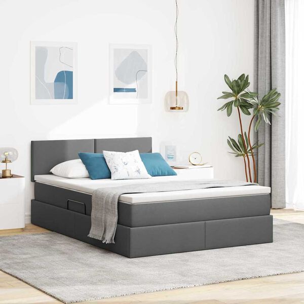 vidaXL Lit avec rangement et matelas Gris fonc&eacute; 140 x 190 cm