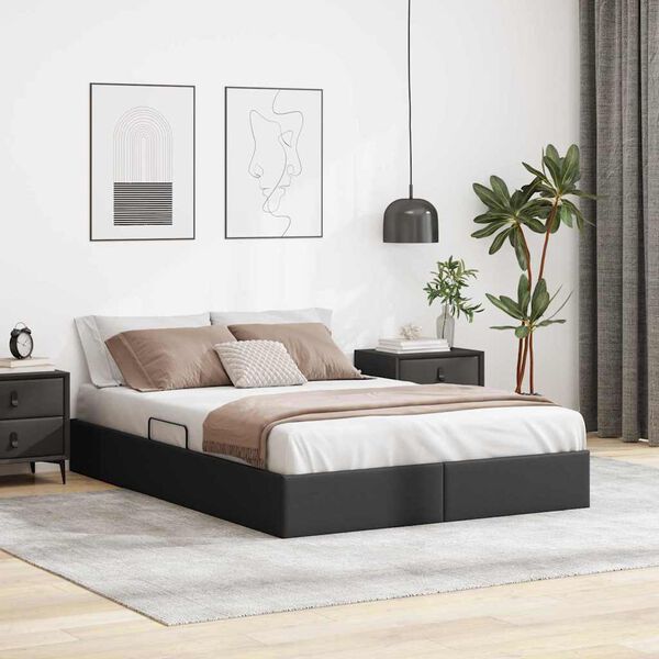 vidaXL Lit de Rangement avec matelas Noir 140 x 190 cm Faux cuir
