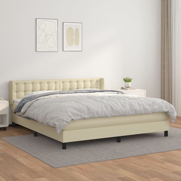 vidaXL Sommier &agrave; lattes de lit avec matelas Cr&egrave;me 180x200cm Similicuir