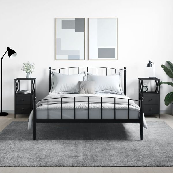 vidaXL Tables de chevet 2 pcs noir 34x35,5x70 cm bois d'ing&eacute;nierie