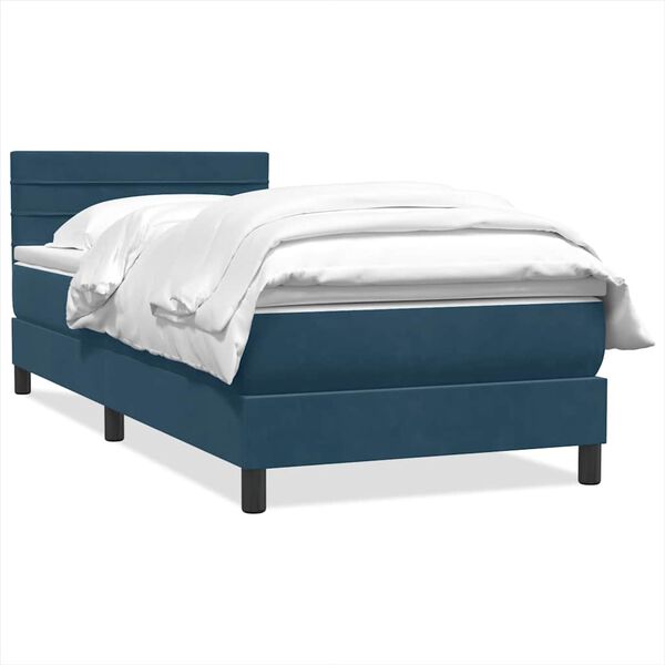 vidaXL Sommier &agrave; lattes de lit et matelas bleu fonc&eacute; 90x220 cm velours