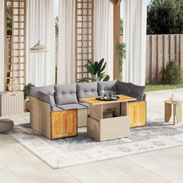 vidaXL Salon de jardin avec coussins 7 pcs beige r&eacute;sine tress&eacute;e