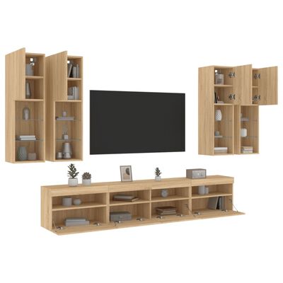 vidaXL Ensemble de meubles TV muraux 7pcs et lumières LED chêne sonoma