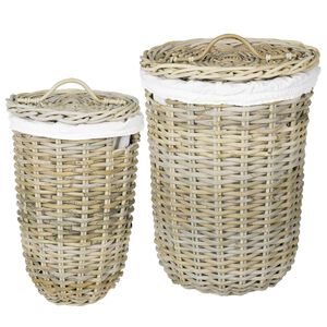 vidaXL Panier &agrave; linge avec couvercle GENDT 2 pc Gris naturel