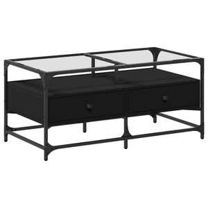 vidaXL Table basse avec dessus en verre noir 98,5x50x45 cm acier