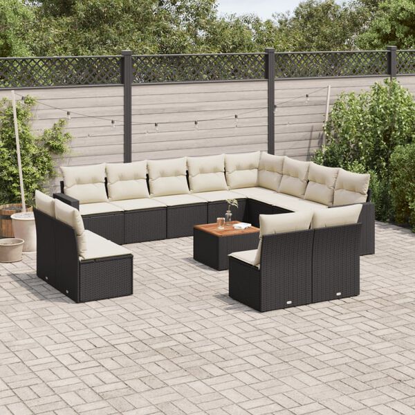 vidaXL Salon de jardin avec coussins 13 pcs noir r&eacute;sine tress&eacute;e