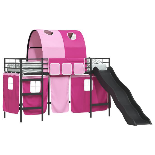 vidaXL Lit mezzanine pour enfants Noir et rose 74,5 x 190 cm M&eacute;tал