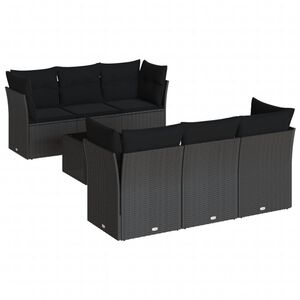 vidaXL Salon de jardin 7 pcs avec coussins noir r&eacute;sine tress&eacute;e