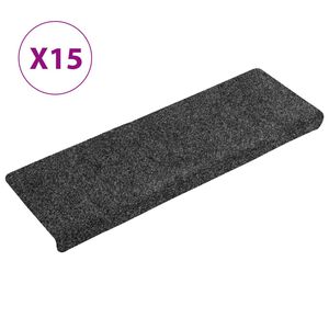 vidaXL Tapis d'escalier autocollants 15 pi&egrave;ces 65 x 21 x 4 cm Gris Fonc&eacute; Bord rectangulaire