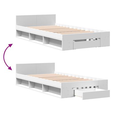 vidaXL Cadre de lit avec tiroir blanc 100x200 cm bois d'ingénierie
