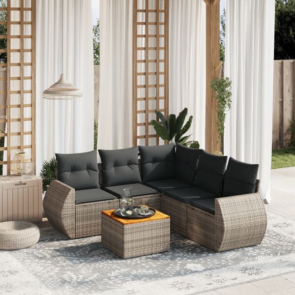 vidaXL Salon de jardin 6 pcs avec coussins gris r&eacute;sine tress&eacute;e