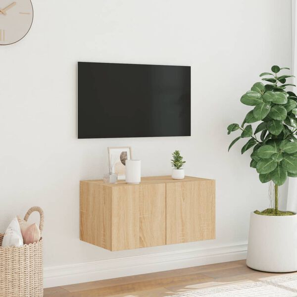 vidaXL Meuble TV mural avec lumi&egrave;res LED ch&ecirc;ne sonoma 60x35x31 cm