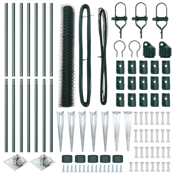 vidaXL Poteau de cl&ocirc;ture. Vert 10 x 1 m (maille de 50 mm) Acier et PVC