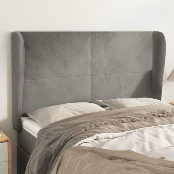 vidaXL T&ecirc;te de lit avec oreilles Gris clair 147x23x118/128 cm Velours