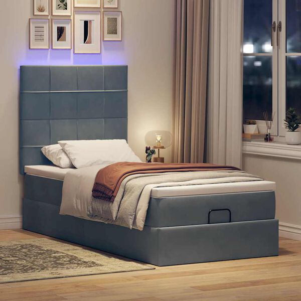 vidaXL Cadre de lit ottoman avec matelas gris fonc&eacute; 90x190 cm velours