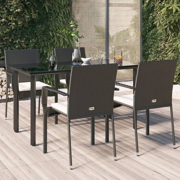 vidaXL Ensemble &agrave; manger de jardin coussins 5pcs Noir R&eacute;sine tress&eacute;e